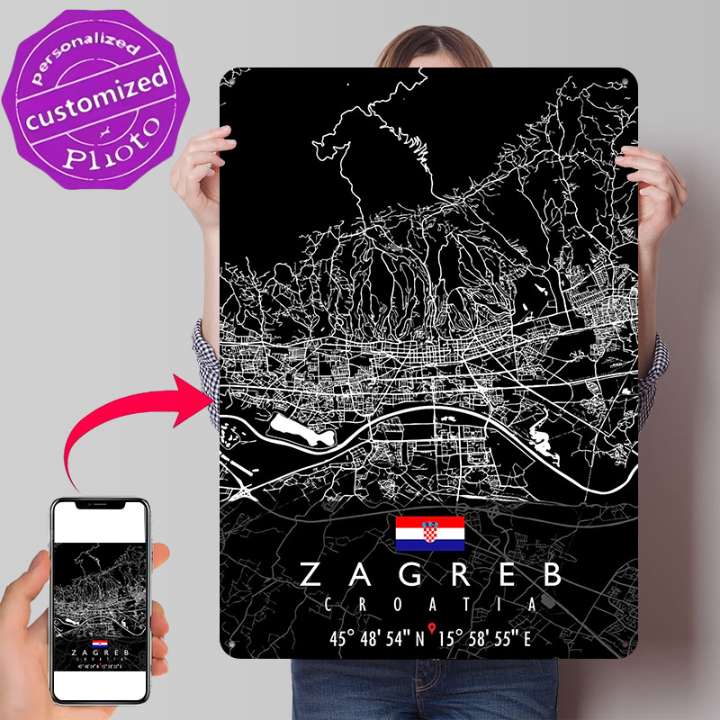 3D Printing Zagreb - خريطة زغرب كرواتيا، ملصق بتصميم عتيق