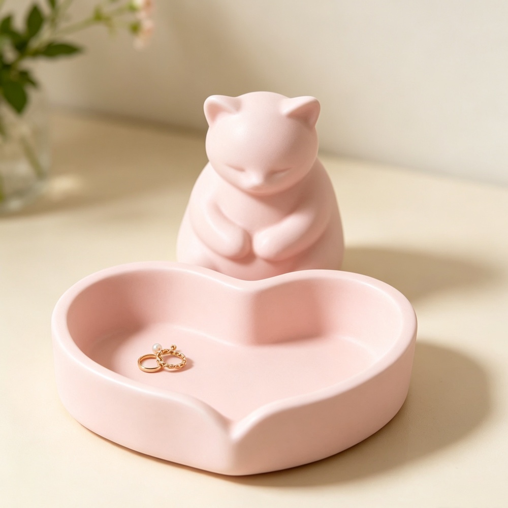 3D Printing Ring Holder - طبق مجوهرات على شكل قطة وردية