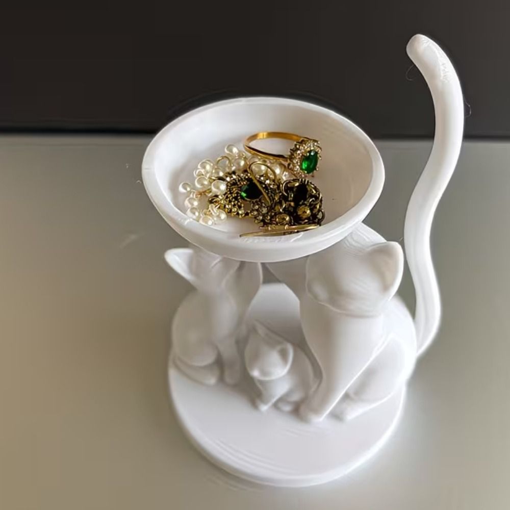 صينية مجوهرات على شكل قطة كرتو - مراجعة 3D Printing Ring Holder وسعره